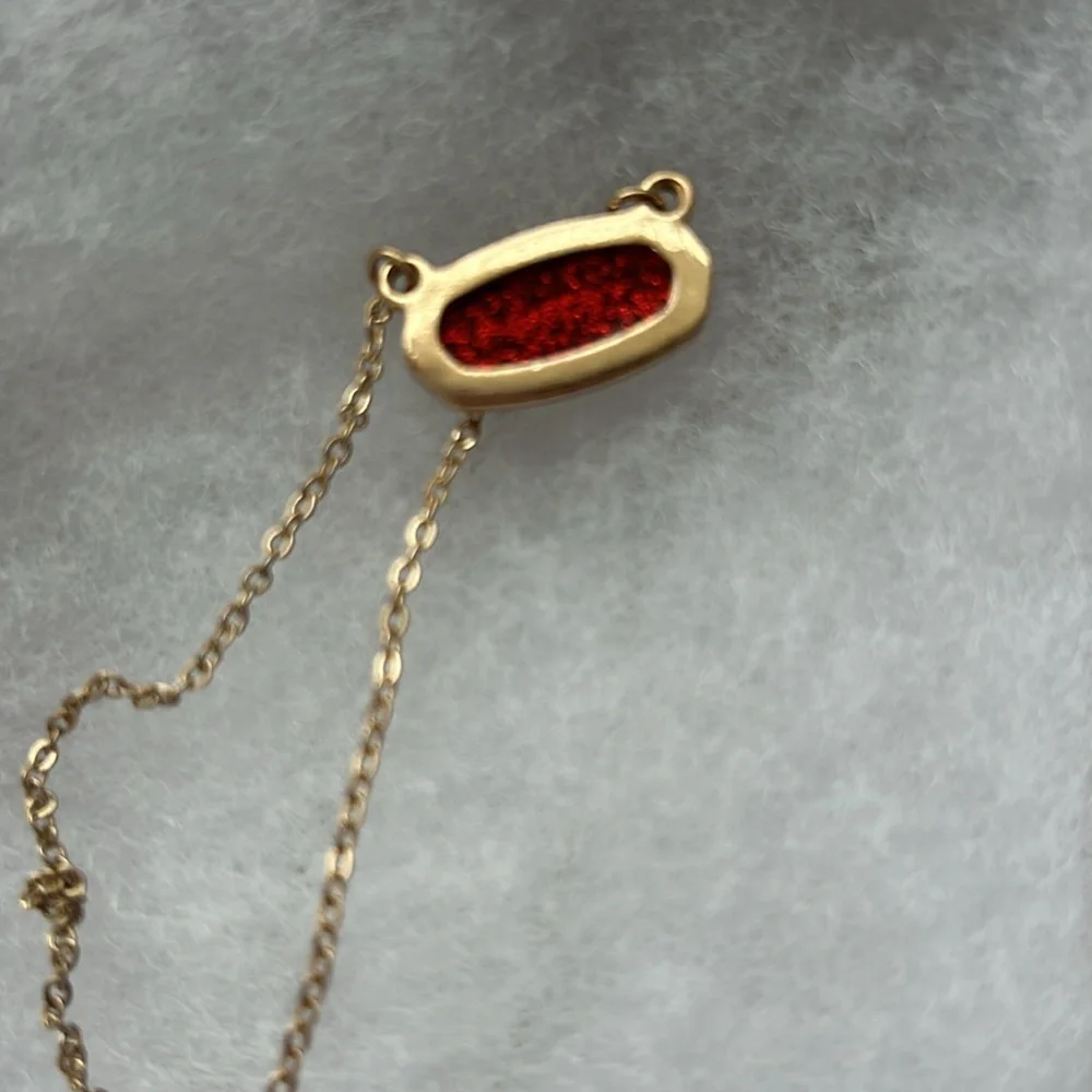 Gold Chain Necklace with Red Sparkle Pendant